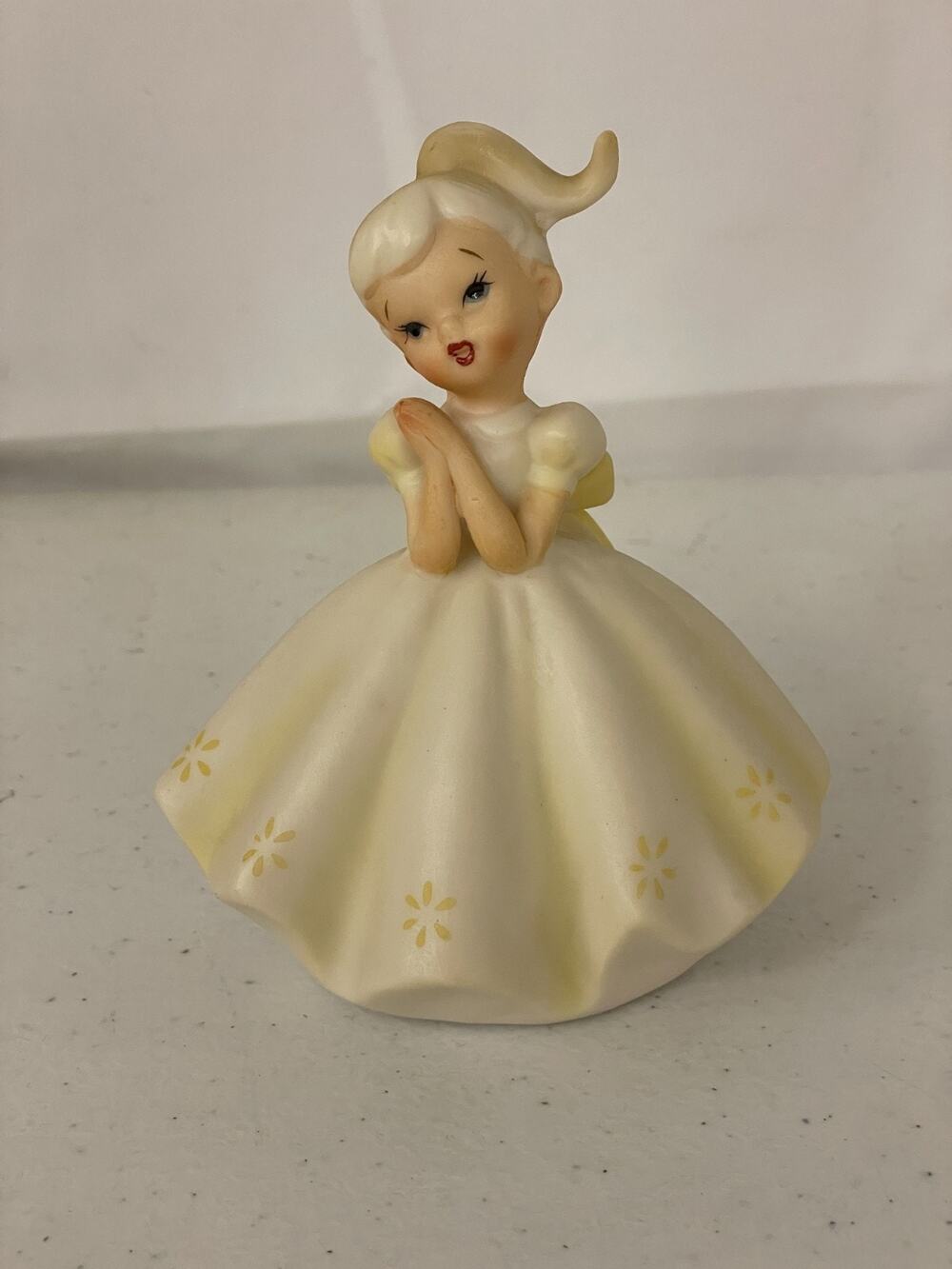 VTG Lefton Porcelain Blonde Blue Eye Girl Dress Figurine #737 Mid Century Decor